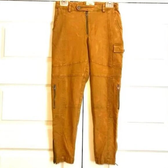 NWT CHASER Vintage Washed Tan Canvas Ankle Zip Cargo Pant Trousers S MSRP $138 - Picture 2 of 5